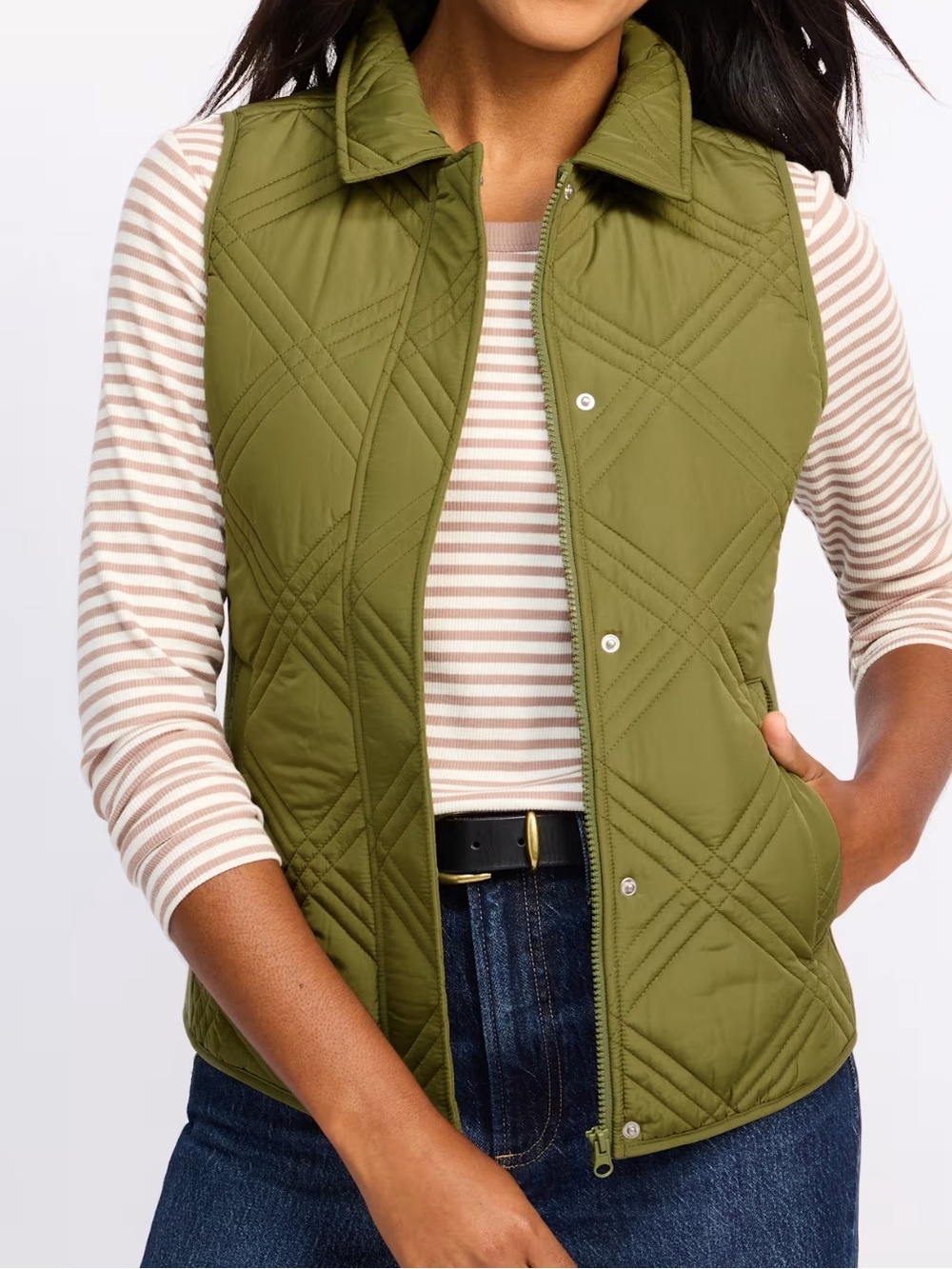 MARKET AND SPRUCE RIB SIDE PANEL QUILTED CEST OLIVE - L